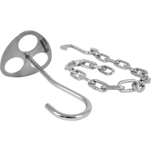 Dreibein-Ring aus Edelstahl mit Kette zum Aufhängen von Grillutensilien.