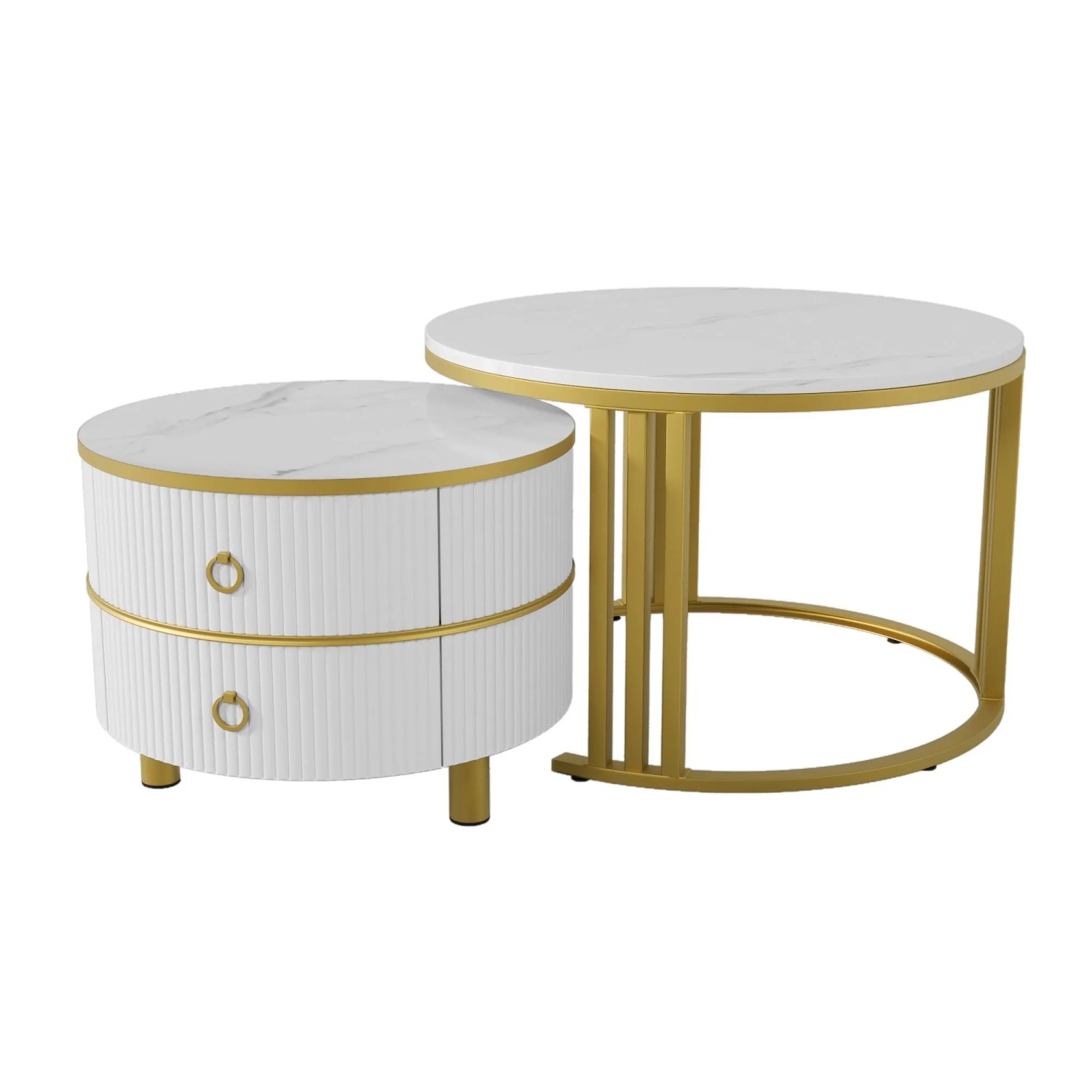 okwish Couchtisch Beistelltisch mit 2 Schubladen 70 × 70 cm Weiß