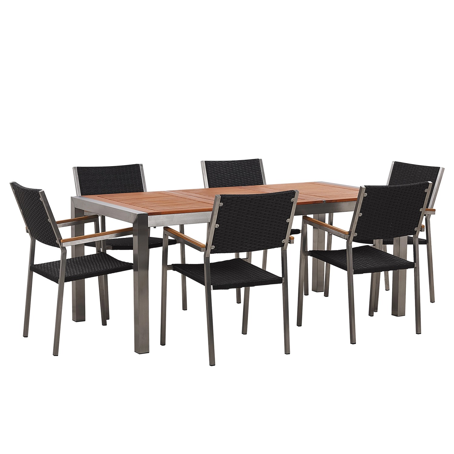 Beliani Gartentisch Set GROSSETO Heller Holzfarbton Schwarz Silber 90x180x8 günstig online kaufen