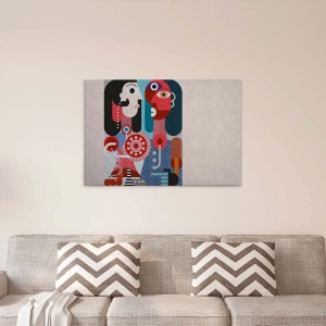Buntes Wandbild im Retro 60er-Stil mit abstrakter Kunst auf Leinwand für Wohnzimmer und Schlafzimmer.