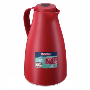 Dunkelrote Isolierkanne Harmonic 1L von Leifheit für heiße und kalte Getränke.