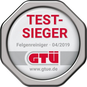 Siegel "Testsieger" für Dr. Wack P21S High End Felgenreiniger, GTÜ 04/2019.