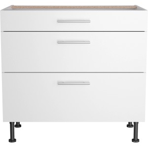 Optifit Unterschrank Bengt932, 90 cm breit, mit 3 Auszügen und Edelstahlgriffen in Weiß.
