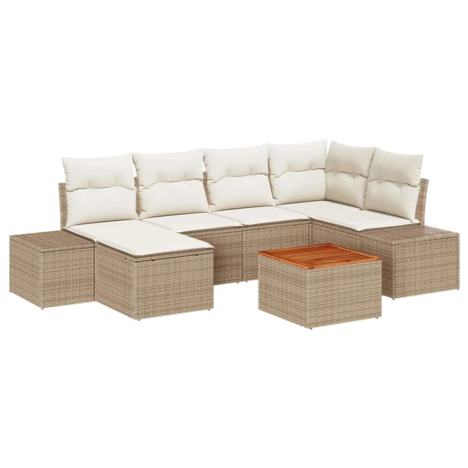 vidaXL Garten-Sofa-Set mit Kissen 7-Tlg Beige Poly Rattan 3347981 günstig online kaufen