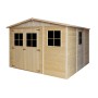 Timbela Holz-Gartenhaus M335, 9 m², mit Fenstern, ohne Boden. Unbehandeltes Holz mit Doppeltür.