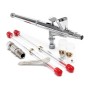Chrom-Airbrush-Pistole Wiltec Typ 136T Double Action, Düsen (0,2-0,5mm), Nadeln und Zubehör für präzises Sprühen.