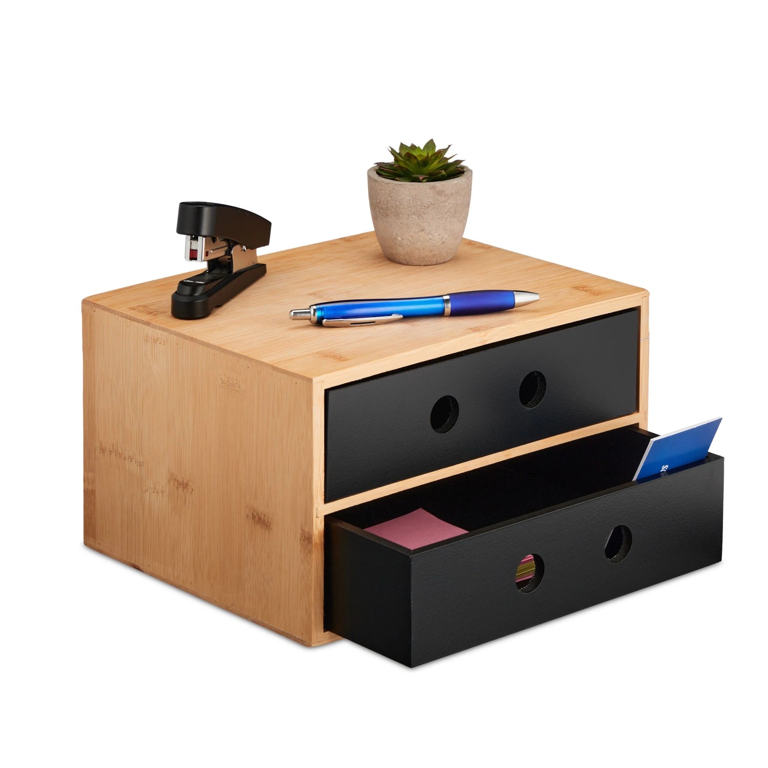 Relaxdays Schreibtisch Organizer Bambus Natur mit 2 Schubladen 15 cm x 25 cm x 20 cm 1,7 kg