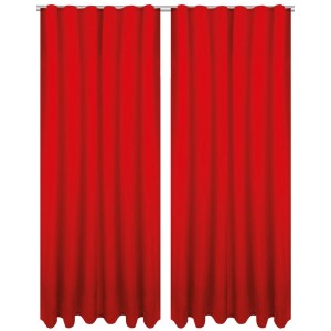 2er Set rote Dekoschals Ellen, 140x245 cm, mit Universalband und Raffhaltern für Fenstervorhänge.