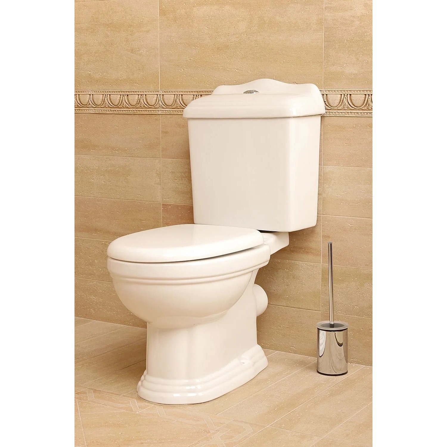 Kerra Retro Stand WC Toilette aus weißer Keramik mit Softclosing Sitz und niedrigem Spülkasten, Vintage Design.