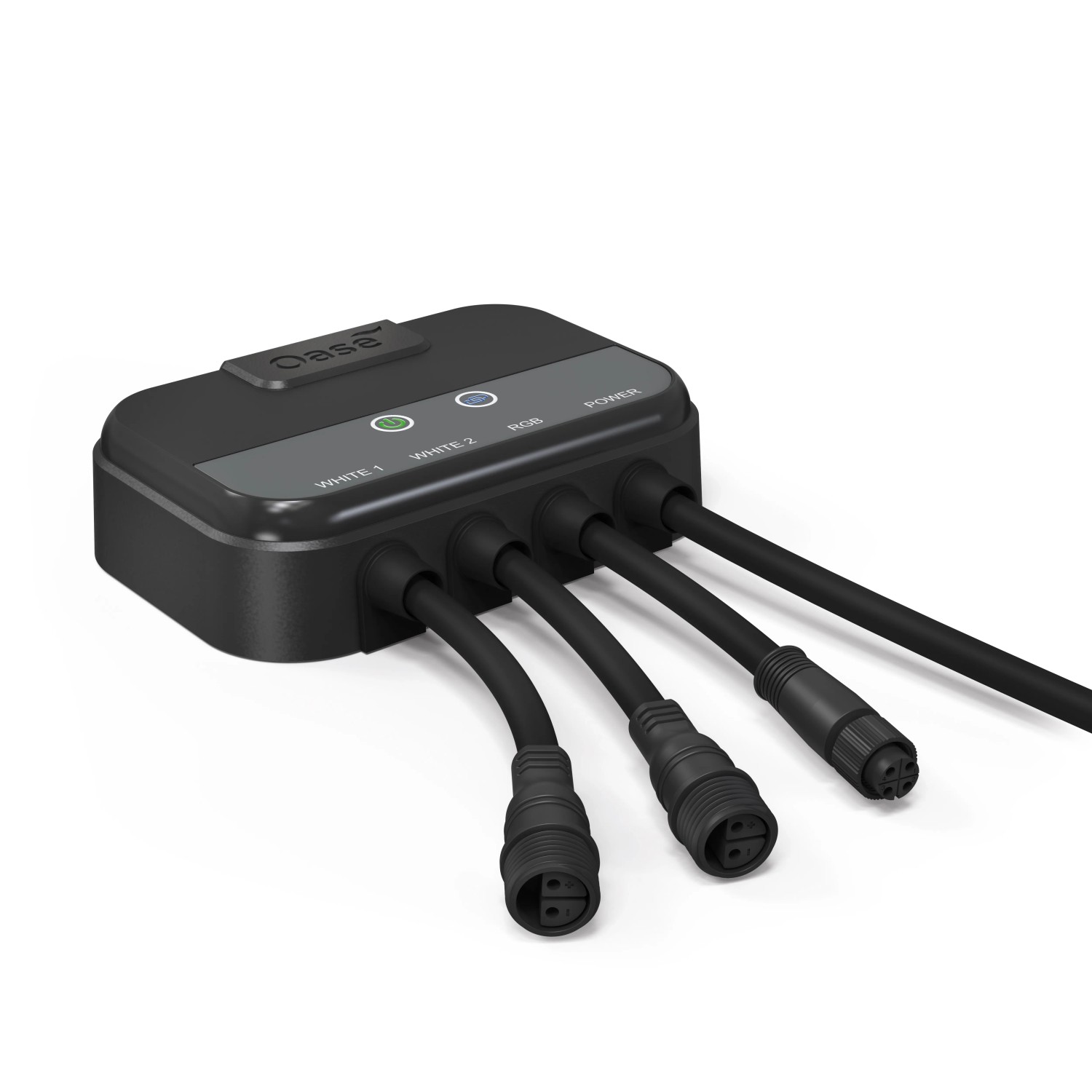 Oase LunAqua Connect Controller für Teichbeleuchtung mit vier Kabeln.