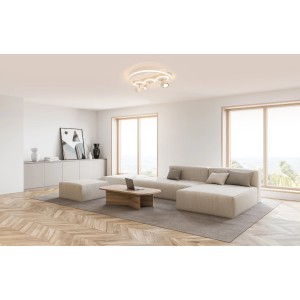 Moderne, weiße LED-Deckenleuchte Ronda mit 3 Spots, 50 cm Durchmesser. Geeignet für Wohn- und Bürobereiche.
