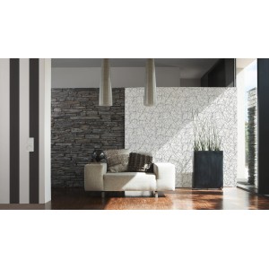 Wohnraum mit A.S. Creation Vliestapete Elegance 3 Streifen Schwarz-Weiß.