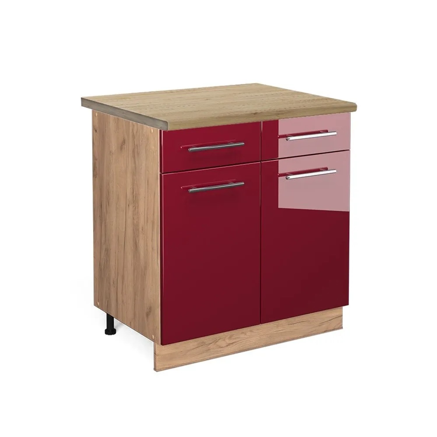 Vicco Küchenunterschrank Fame-Line Bordeaux Hochglanz Goldkraft Eiche 80 cm AP Eiche