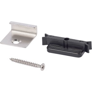 OBI Terrassenclips für WPC Dielen, anthrazit, mit Schraube und Metallwinkel zur Dielenbefestigung.