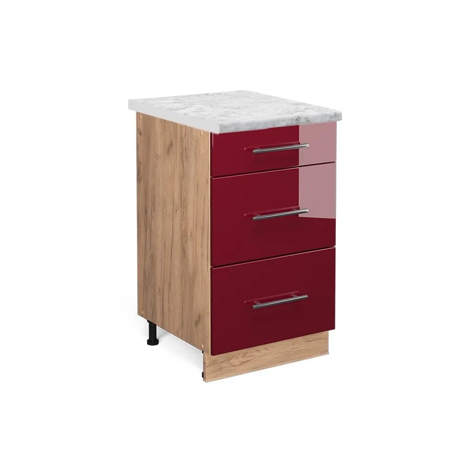 Vicco Küchenunterschrank Fame-Line Bordeaux Hochglanz Goldkraft Eiche 50 cm AP Marmor