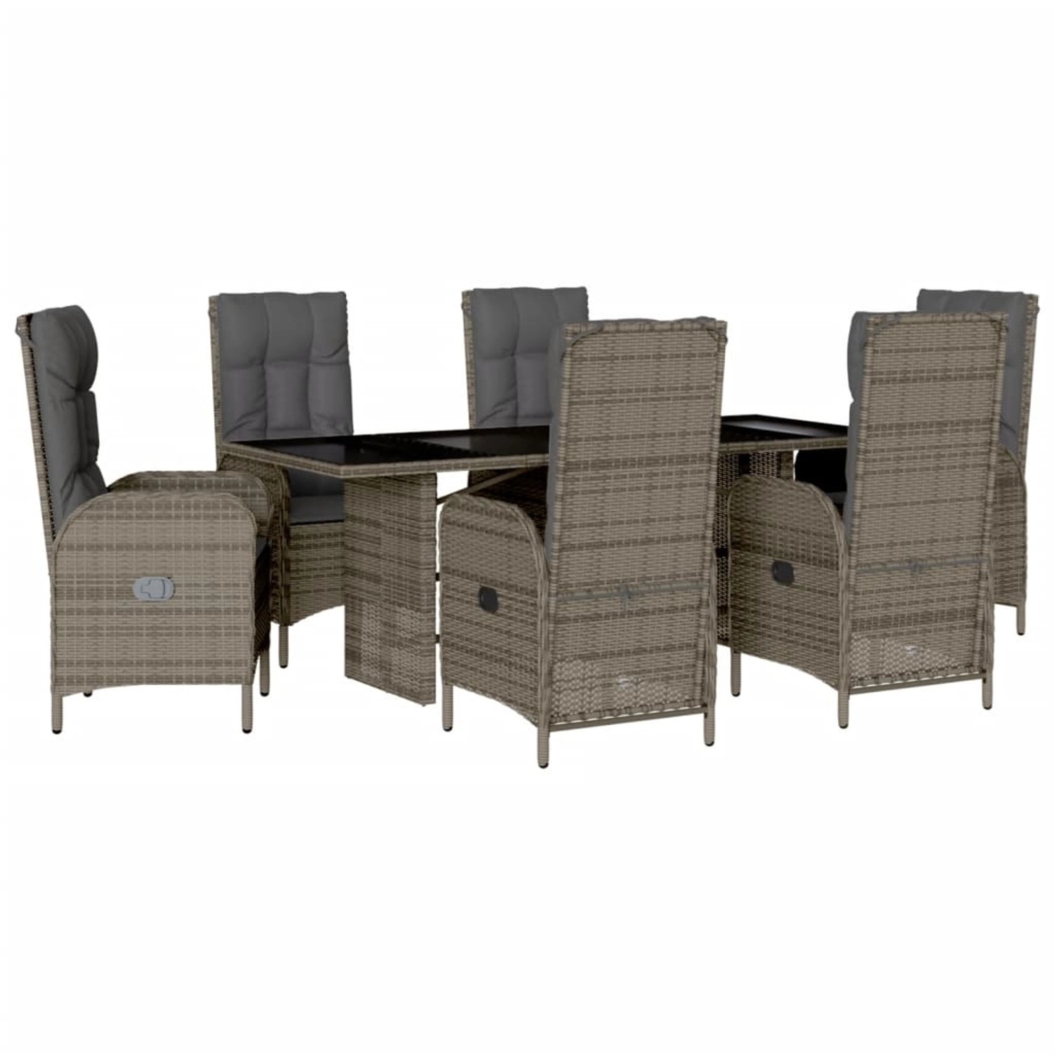 vidaXL 7-Tlg Garten-Essgruppe mit Kissen Grau Poly Rattan 3213527 günstig online kaufen