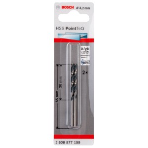 2er-Pack Bosch HSS-Spiralbohrer PointTeQ, Ø 3,2mm, für Metallbohrungen.