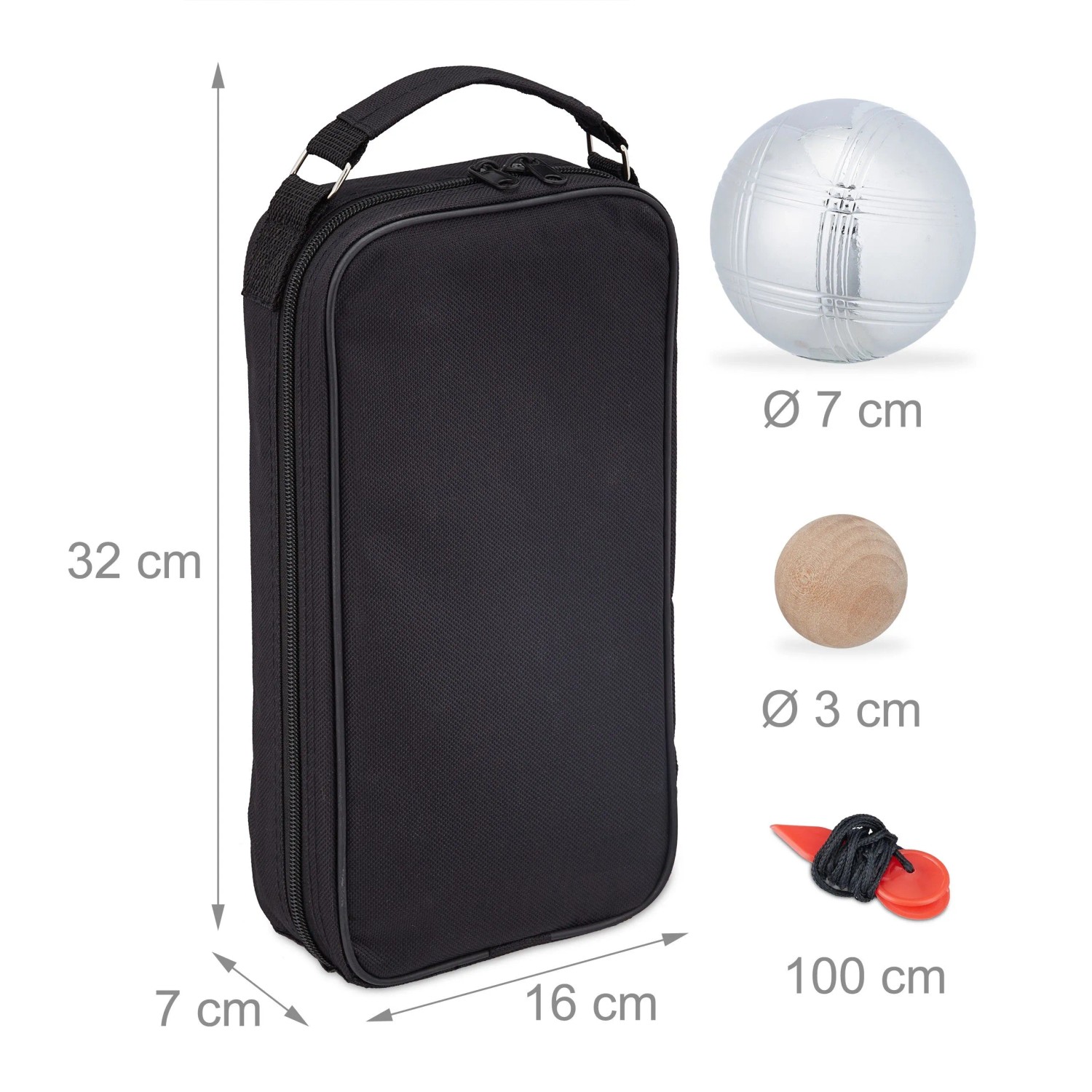 Relaxdays Boule Set Stahl Silber Schwarz mit Tragetasche und Abstandsmesser 32 cm x 16 cm x 7 cm 6 kg_4