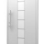 Weiße Aluminium Haustür Moderno M310/P mit Glaseinsätzen und Edelstahlgriff, Anschlag links.