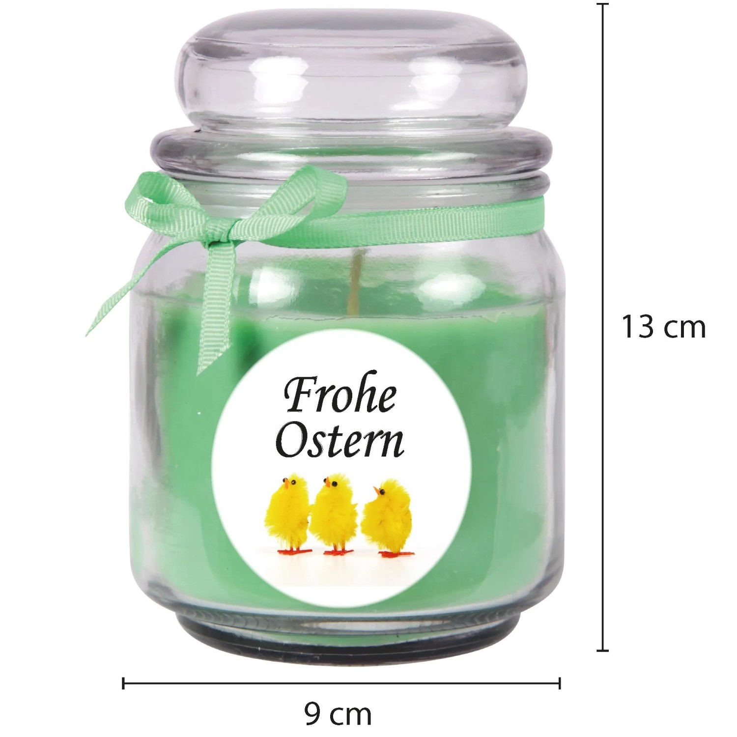 Duftkerze im Glas mit Küken-Motiv "Frohe Ostern", Coconut Limes Duft, Ø9cm. Osterdeko für gemütliche Atmosphäre.