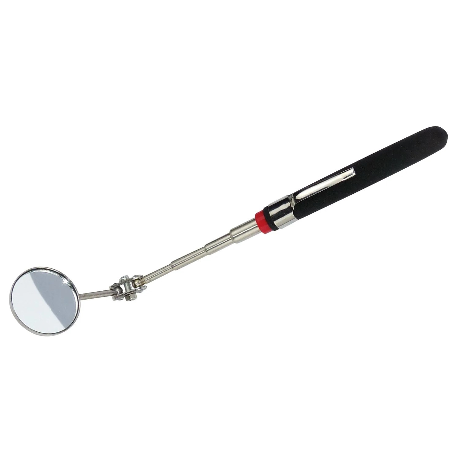 Blanko Inspektionsspiegel, ausziehbar bis 490mm, mit gummiertem Griff und Halteclip.