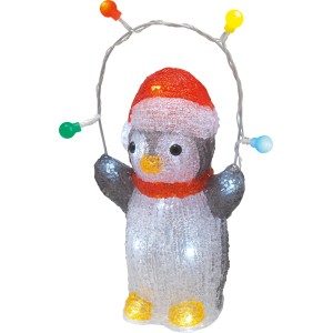 LED Dekofigur Pinguin (21 cm) mit Mütze und Lichterkette für weihnachtliche Außen-Deko.