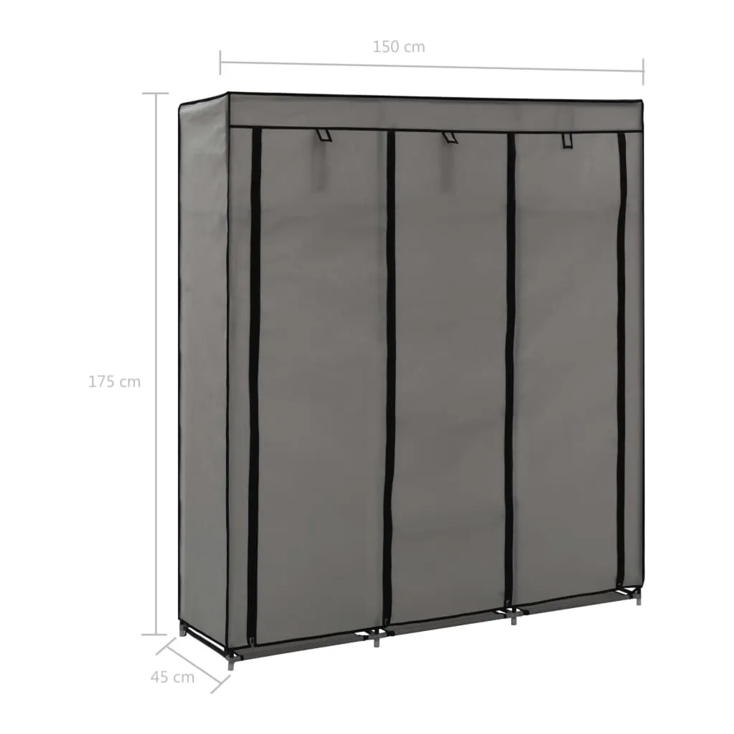 Grauer vidaXL Kleiderschrank (150x45x175cm) mit Fächern und Stangen aus Stoff.