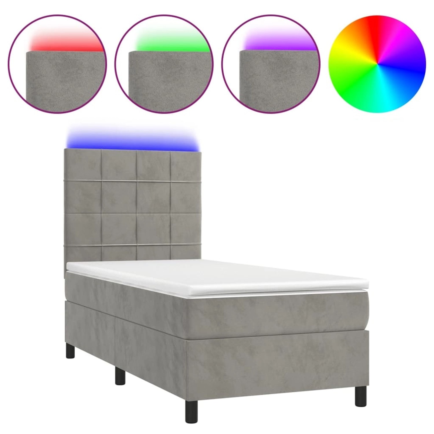 vidaXL Boxspringbett mit Matratze & LED Hellgrau 80x200 cm Samt 3136089 günstig online kaufen