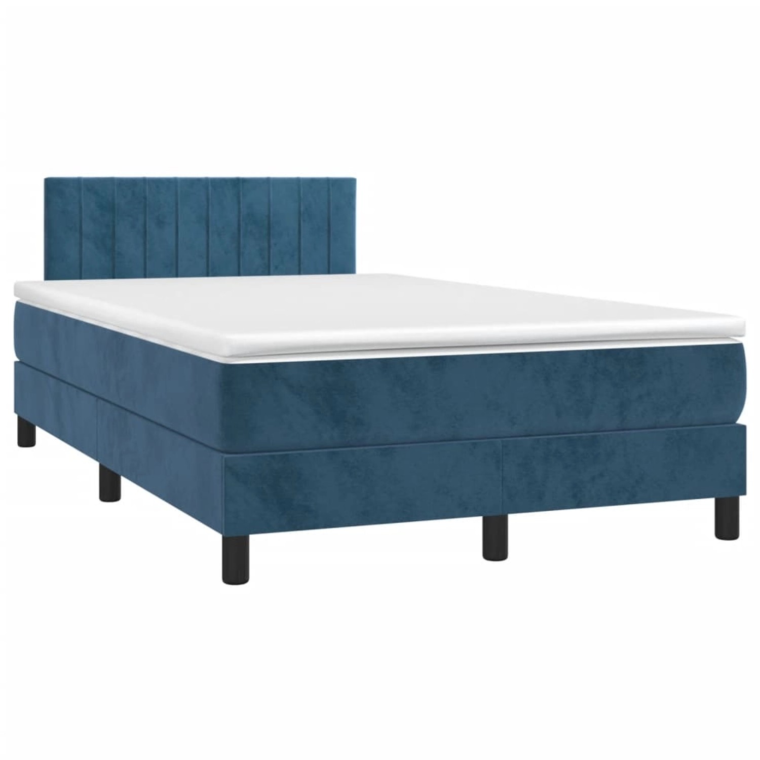Dunkelblaues vidaXL Boxspringbett 120x200 cm mit Samtbezug und Matratze.