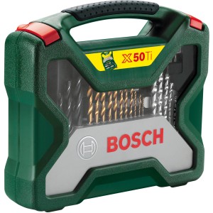 Bosch X-Line Titanium Bohrer- und Bit-Set, 50-teilig im grünen Koffer.