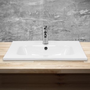 Weißes ML-Design Keramik Waschbecken 61x46cm mit Ablaufgarnitur und Überlauf.