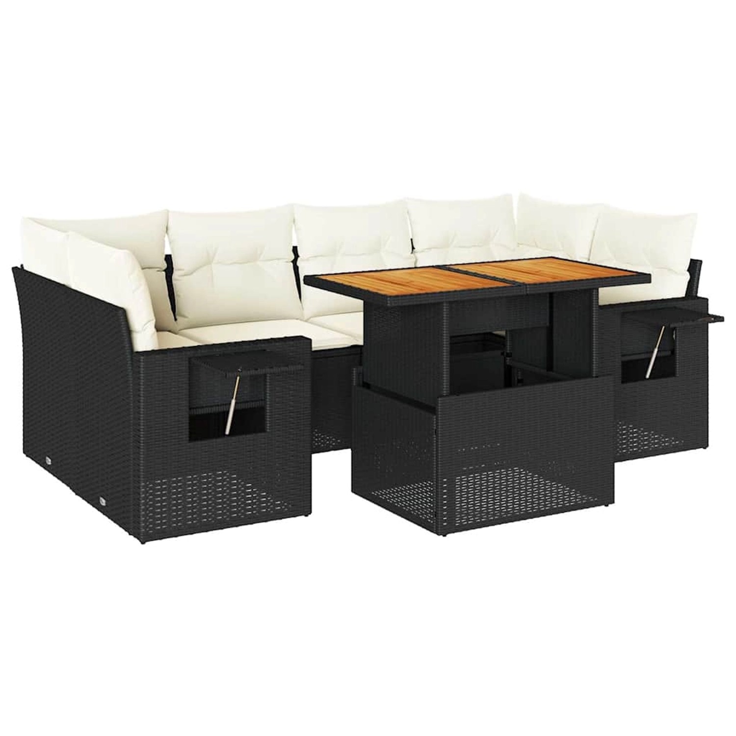 vidaXL 7-Tlg Garten-Sofagarnitur mit Kissen Schwarz Poly Rattan 3327115 günstig online kaufen