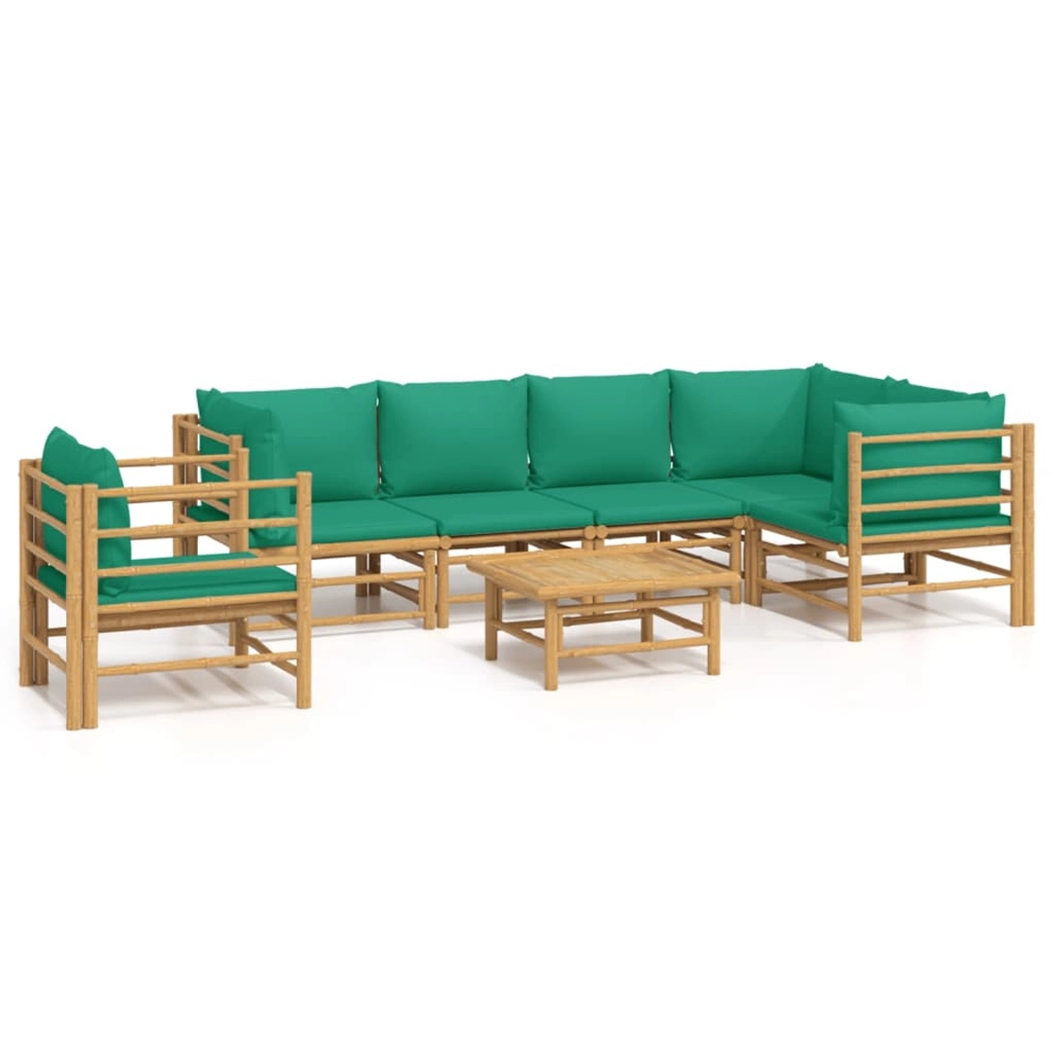 vidaXL 7-tlg Garten-Lounge-Set mit Grünen Kissen Bambus Modell 1