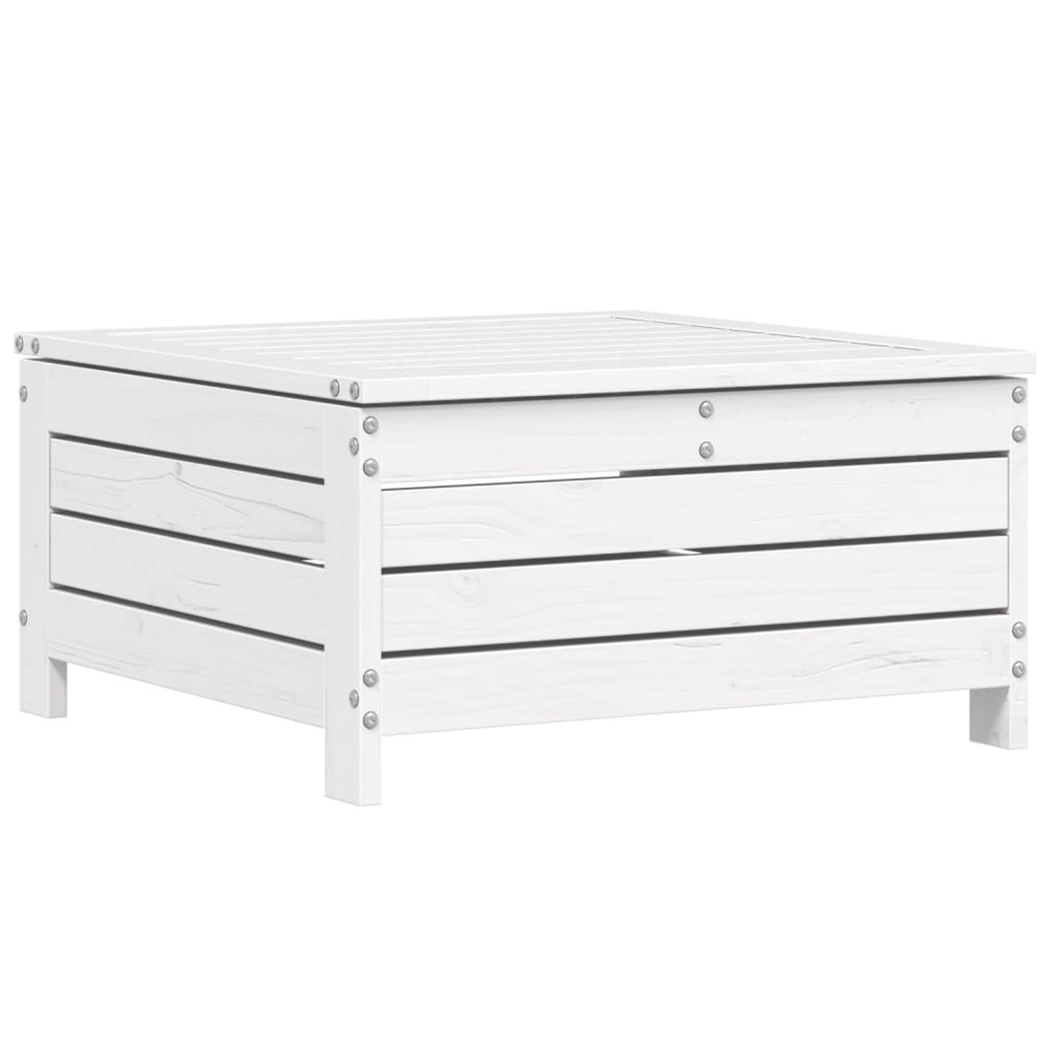 Weißer Garten-Fußhocker aus Kiefernholz, Teil der vidaXL 3-Tlg Garten-Sofagarnitur.