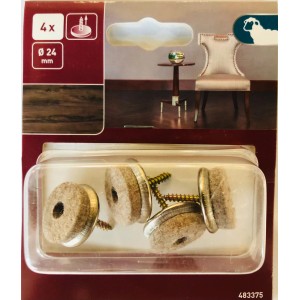 Parkettgleiter mit Schraube, Ø 24mm, 4er-Set, Möbelgleiter mit Wollfilz für empfindliche Böden.