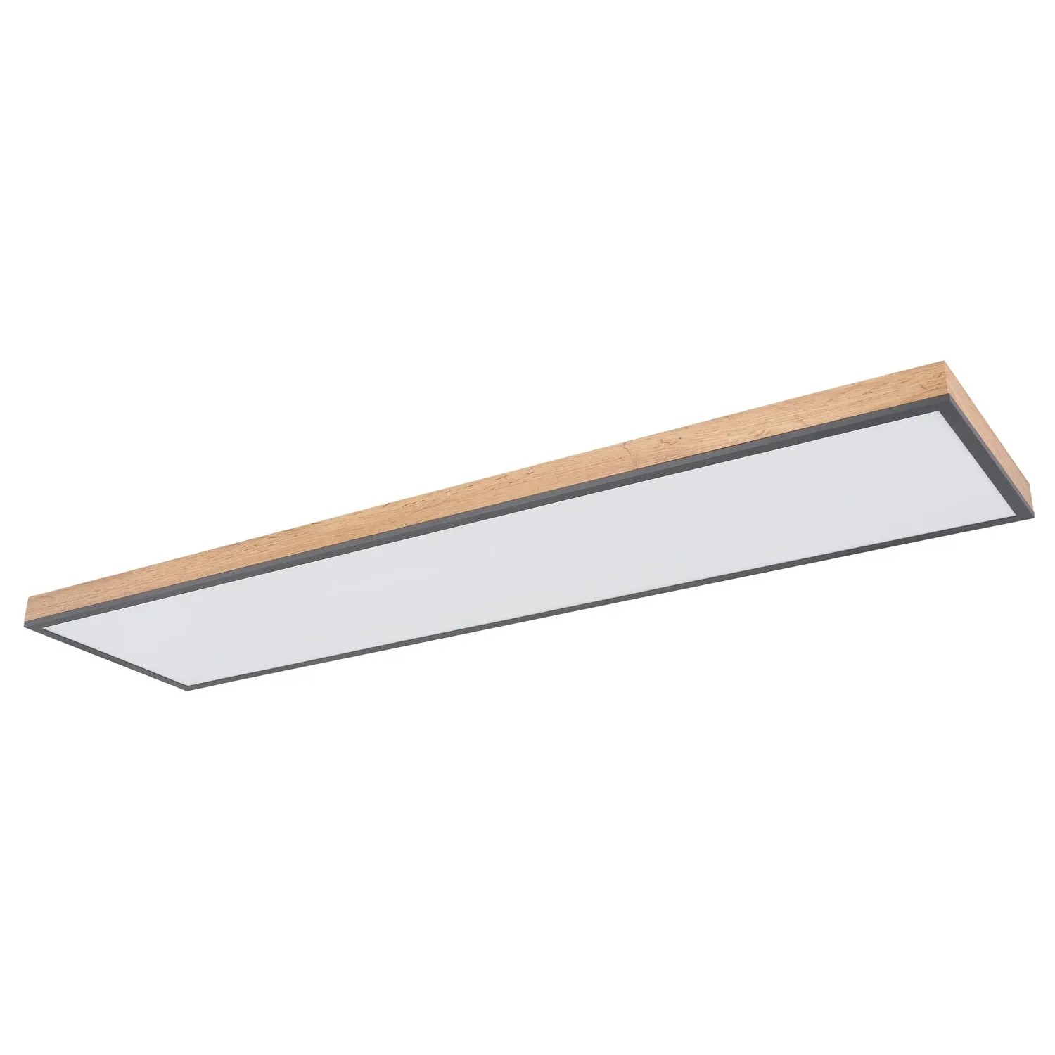 Rechteckige LED-Deckenleuchte Doro in Holzfarben/Graphit, 120x30 cm.