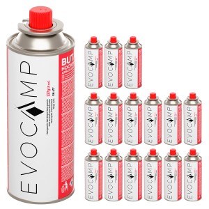 Evocamp Butan Gaskartuschen, 16er-Pack für Campingkocher, Gasheizung und Unkrautbrenner.