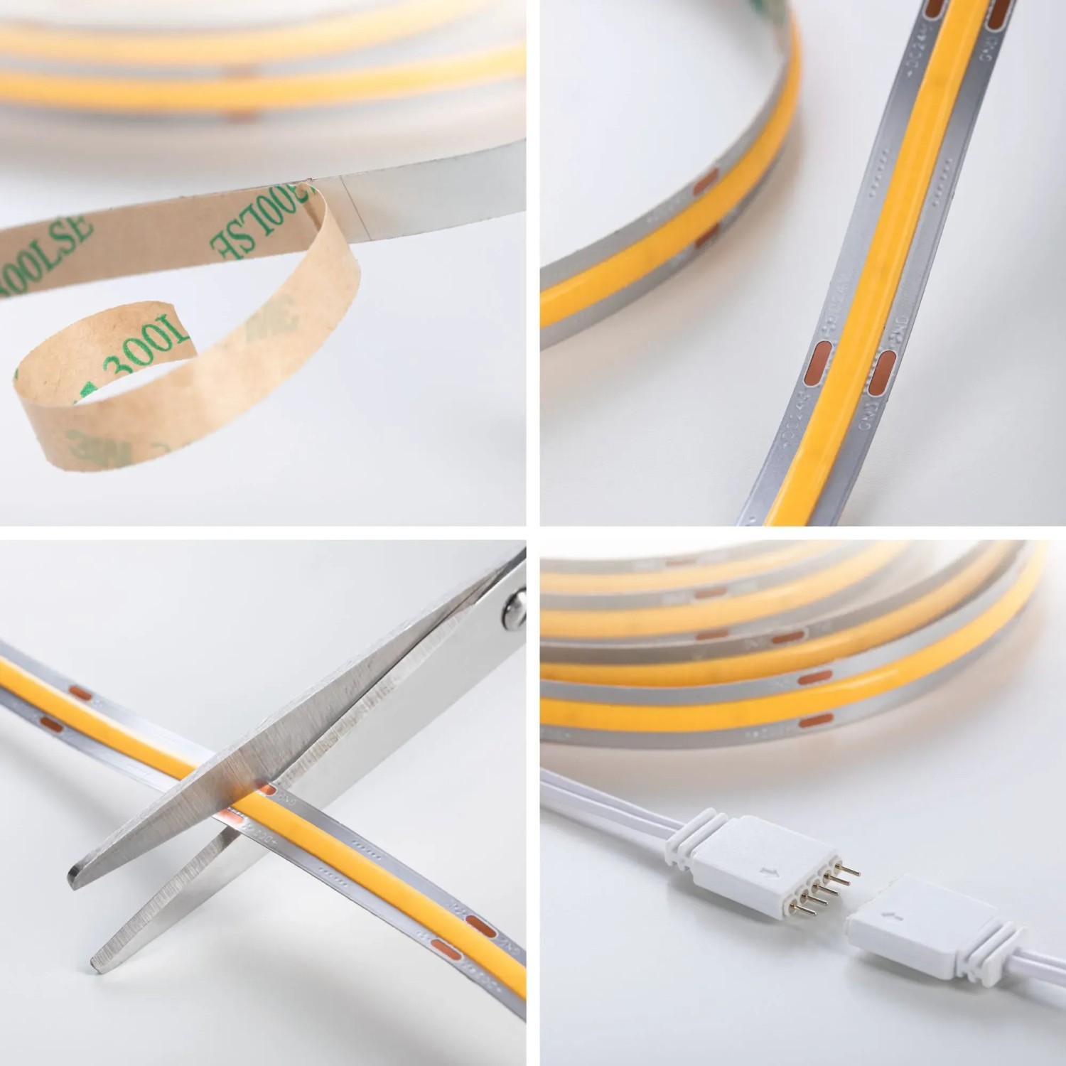 Paulmann MaxLED 1000 LED-Streifen COB Basis-Set, 3m, weiß, mit Details zu Montage und Anschluss.