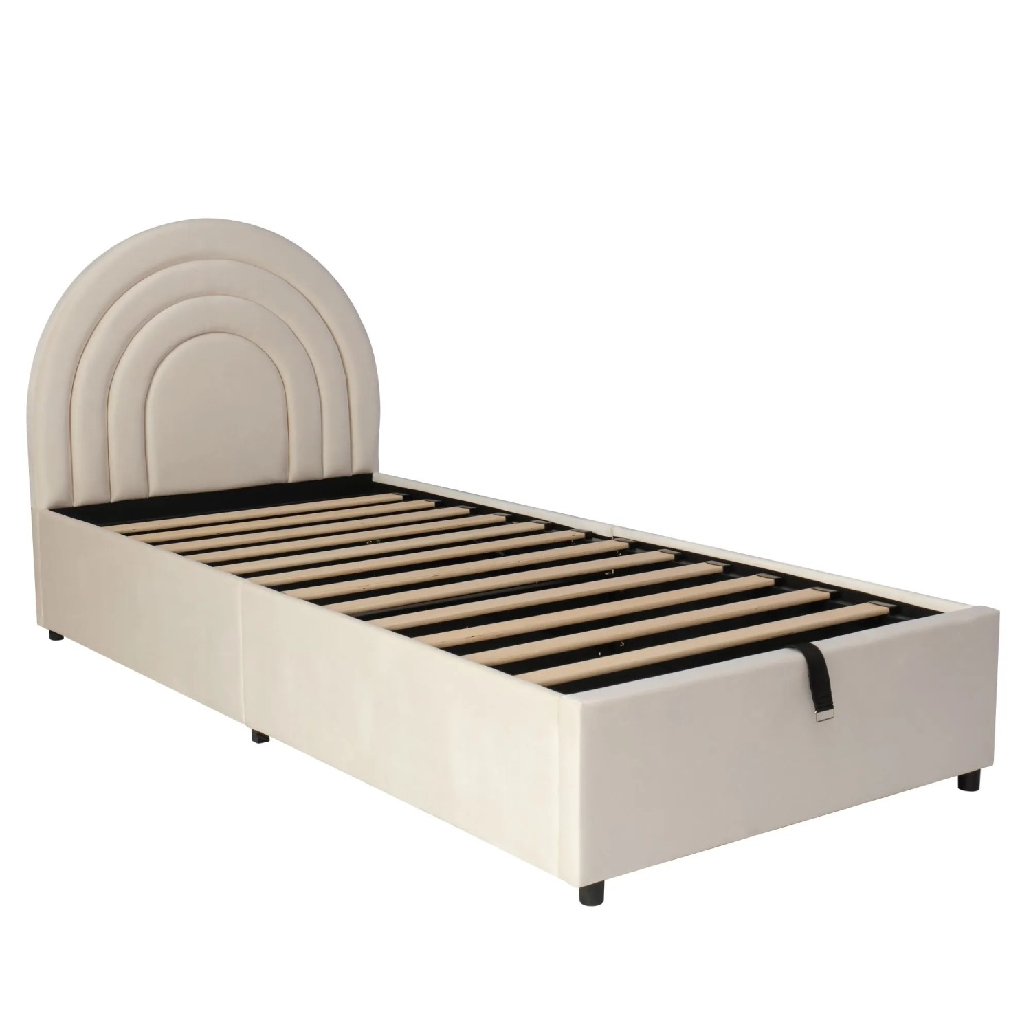 okwish Polsterbett 90x200cm mit Samtbezug Kopfteil Jugendbett Beige ohne Matratze