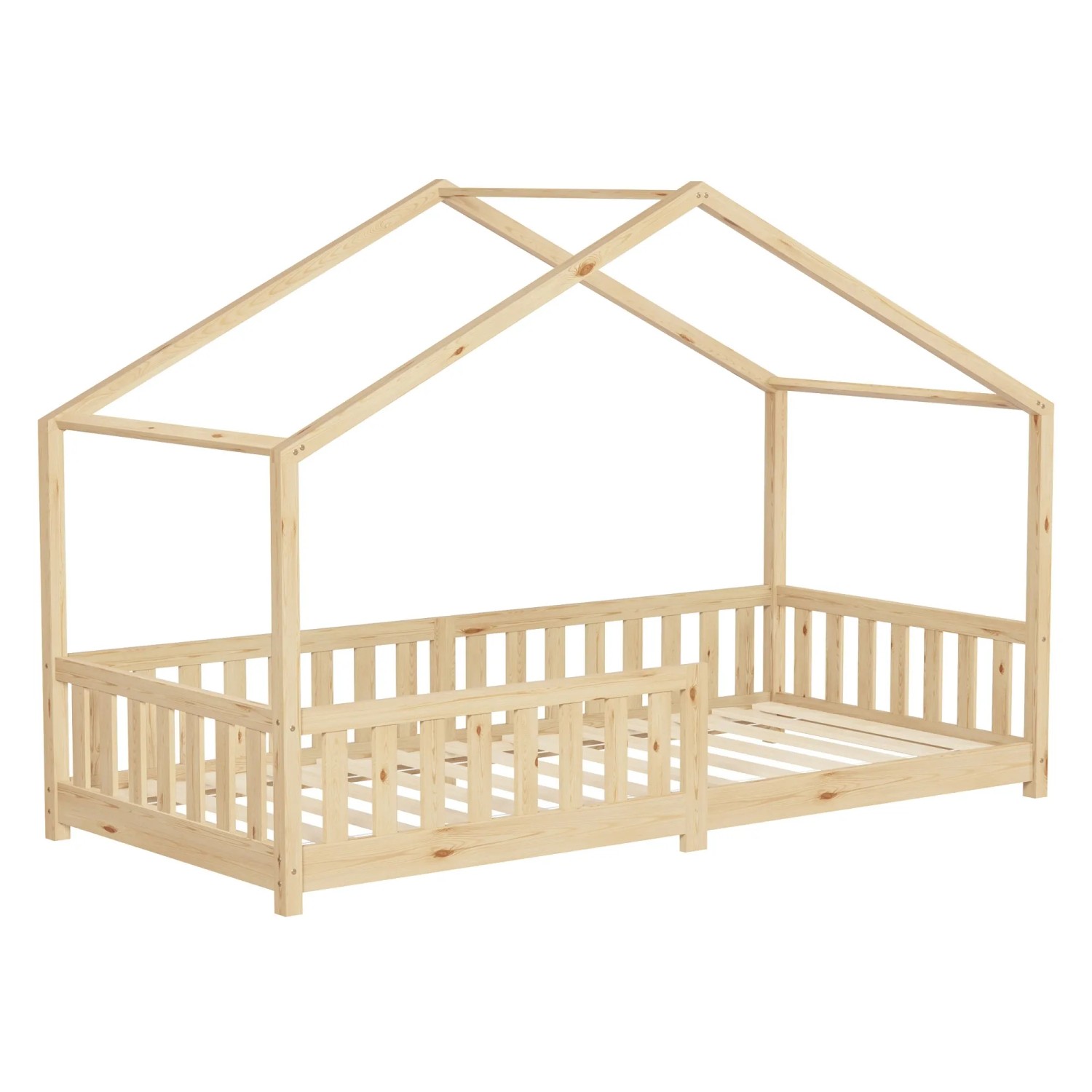 ML-Design Hausbett 90x200 cm Natur aus Kiefernholz mit Rausfallschutz