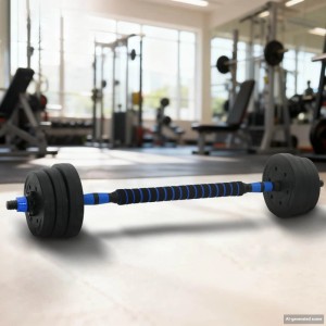 vidaXL 2-in-1 Hantelset, 20 kg, schwarz/blau, als Langhantel aufgebaut, für Sport und Fitness.