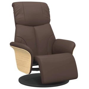 Brauner Relaxsessel mit Fußteil aus Kunstleder, drehbarer Loungesessel für entspannte Stunden.