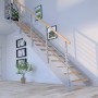 Treppe Kos mit 10 Eiche Rustik Stufen, grauem Metallgeländer, 105 cm breit.