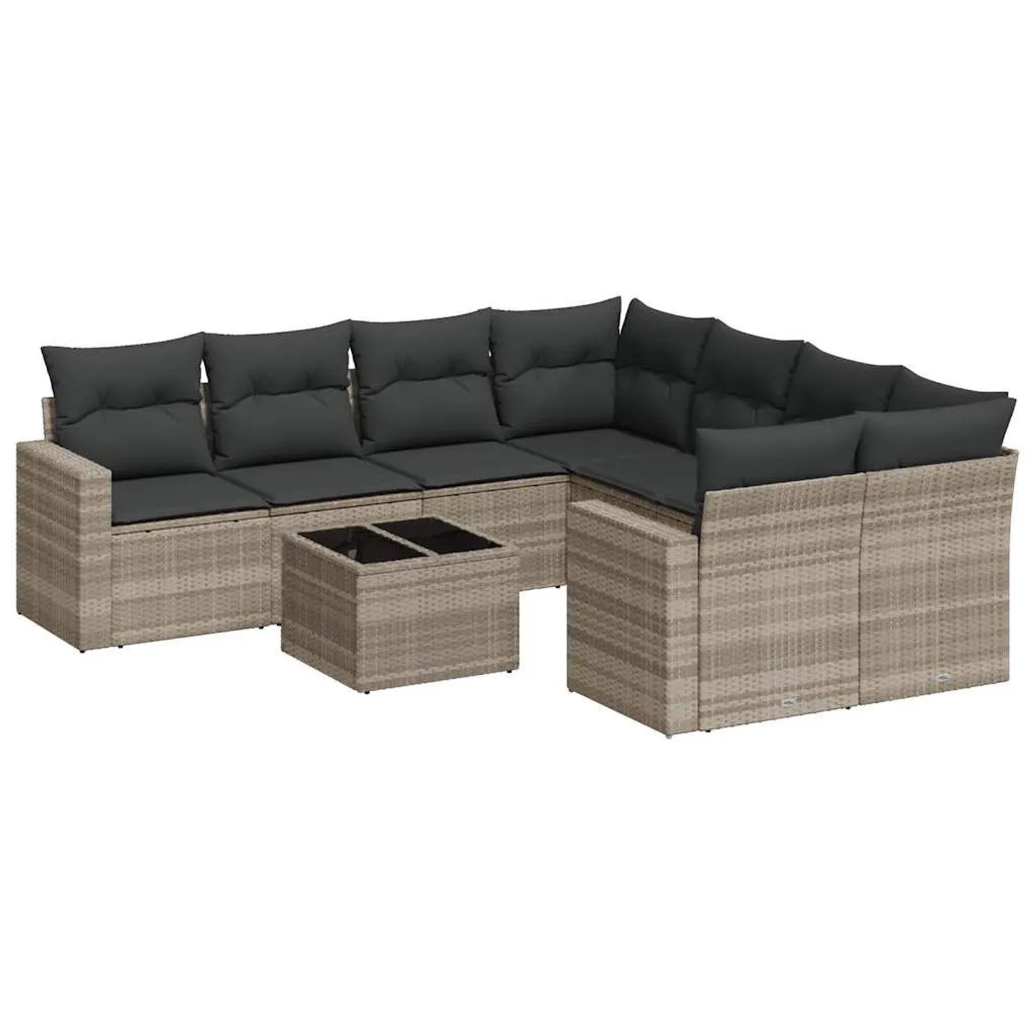 vidaXL 9-Tlg Garten-Sofagarnitur mit Kissen Hellgrau Poly Rattan 3251099