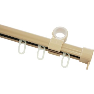 Beige Gardinia U-Laufschiene, 110 cm, mit Rollringen und Halterung für Stilgarnituren.