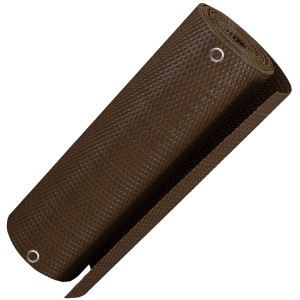 Gerollter, brauner NYVI Balkon Sichtschutz aus Polyrattan mit Metallösen.