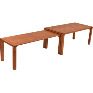 Ausgezogener, rechteckiger Merxx Gartentisch aus Eukalyptusholz, 185 cm breit.