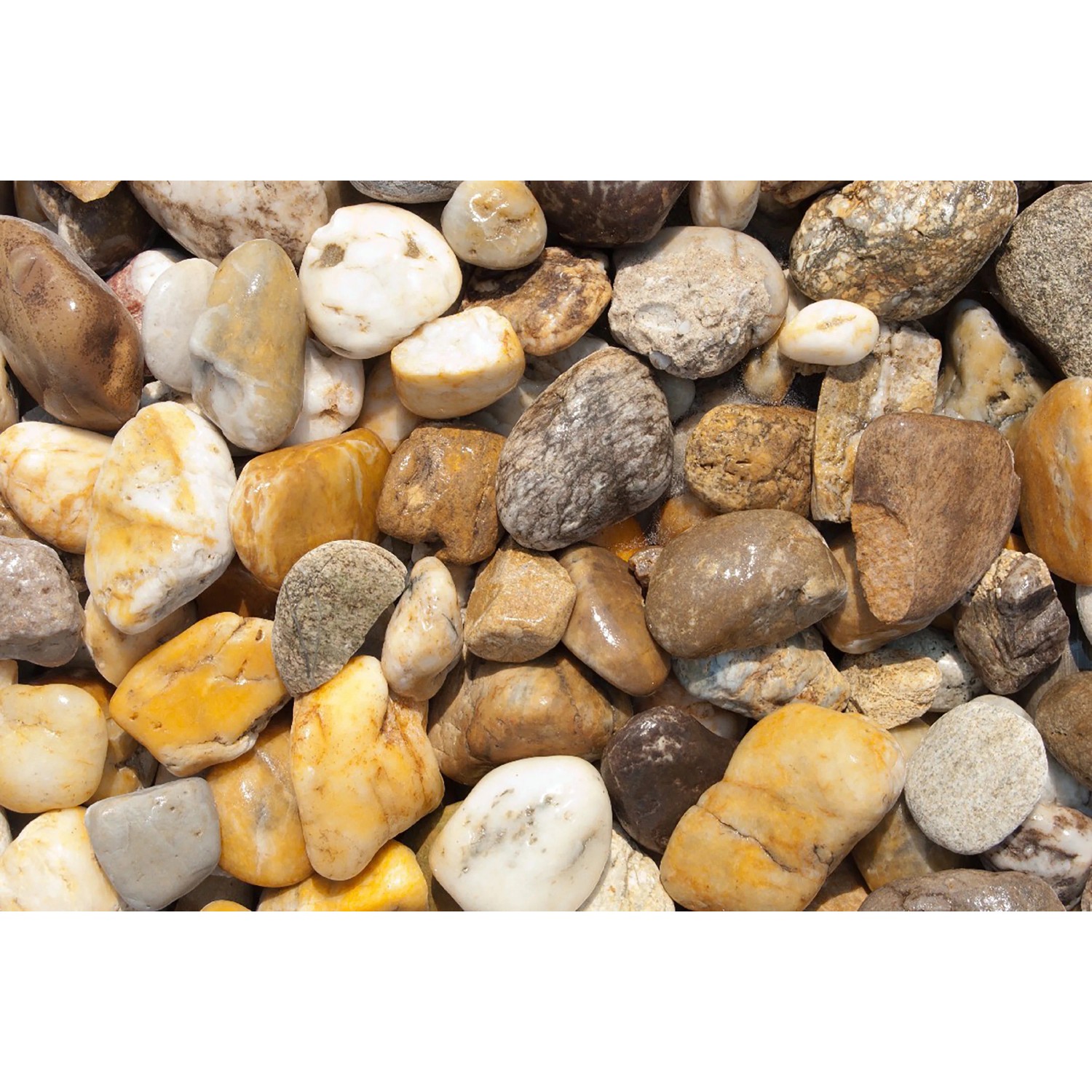 Bunte Flusskiesel, 32-50 mm, im 25 kg Sack. Zierkies für Garten- und Landschaftsbau.