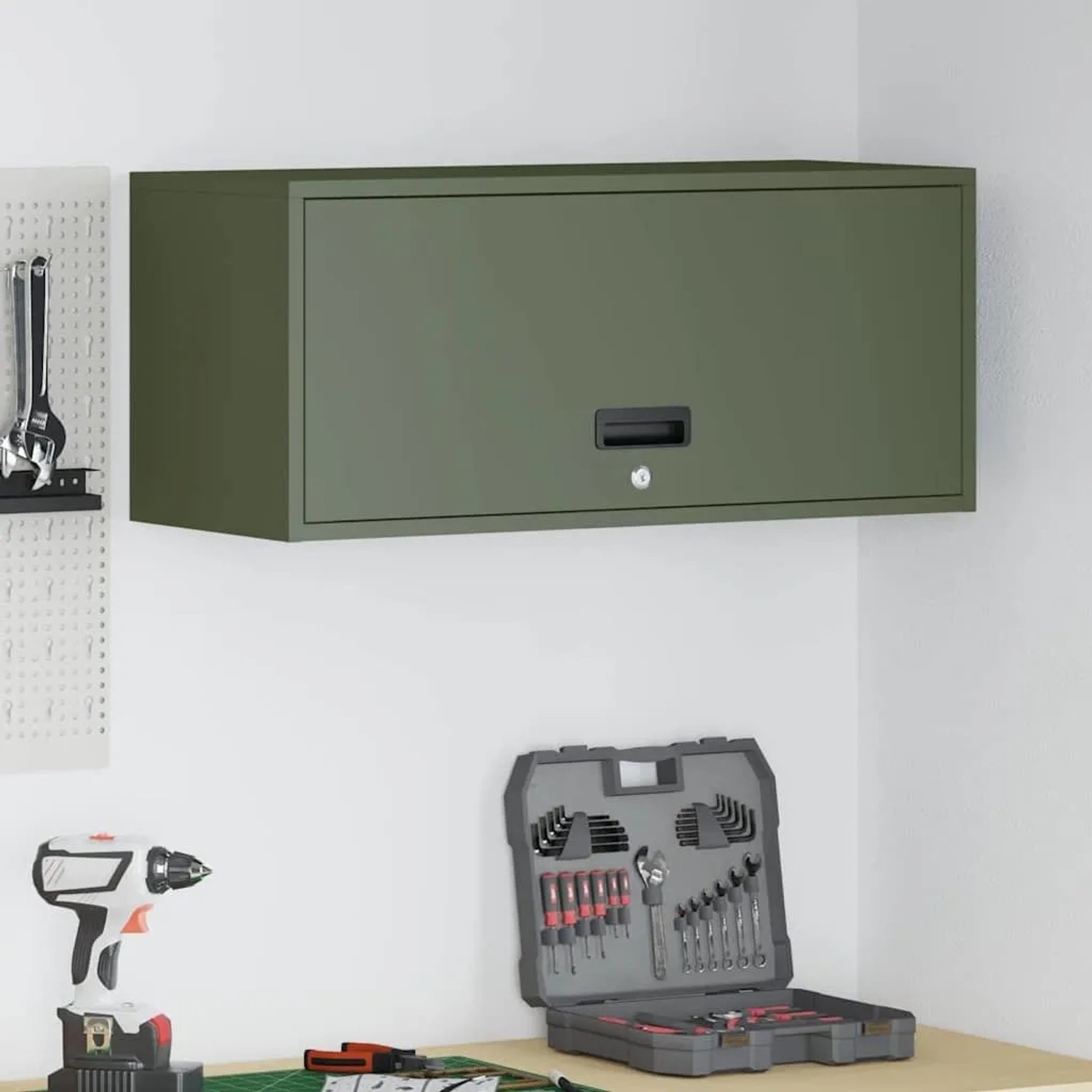 vidaXL Wandschrank für die Garage mit Gasdrucklift-Tür Olivgrün 883279_2