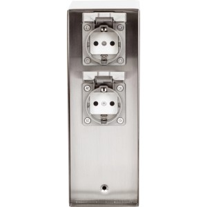 4-fach Steckdosensäule IP44 in Silber aus Edelstahl für den Außenbereich.